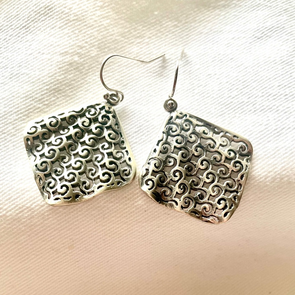 Handcrafted Sterling Square Filigree Scroll Earrings